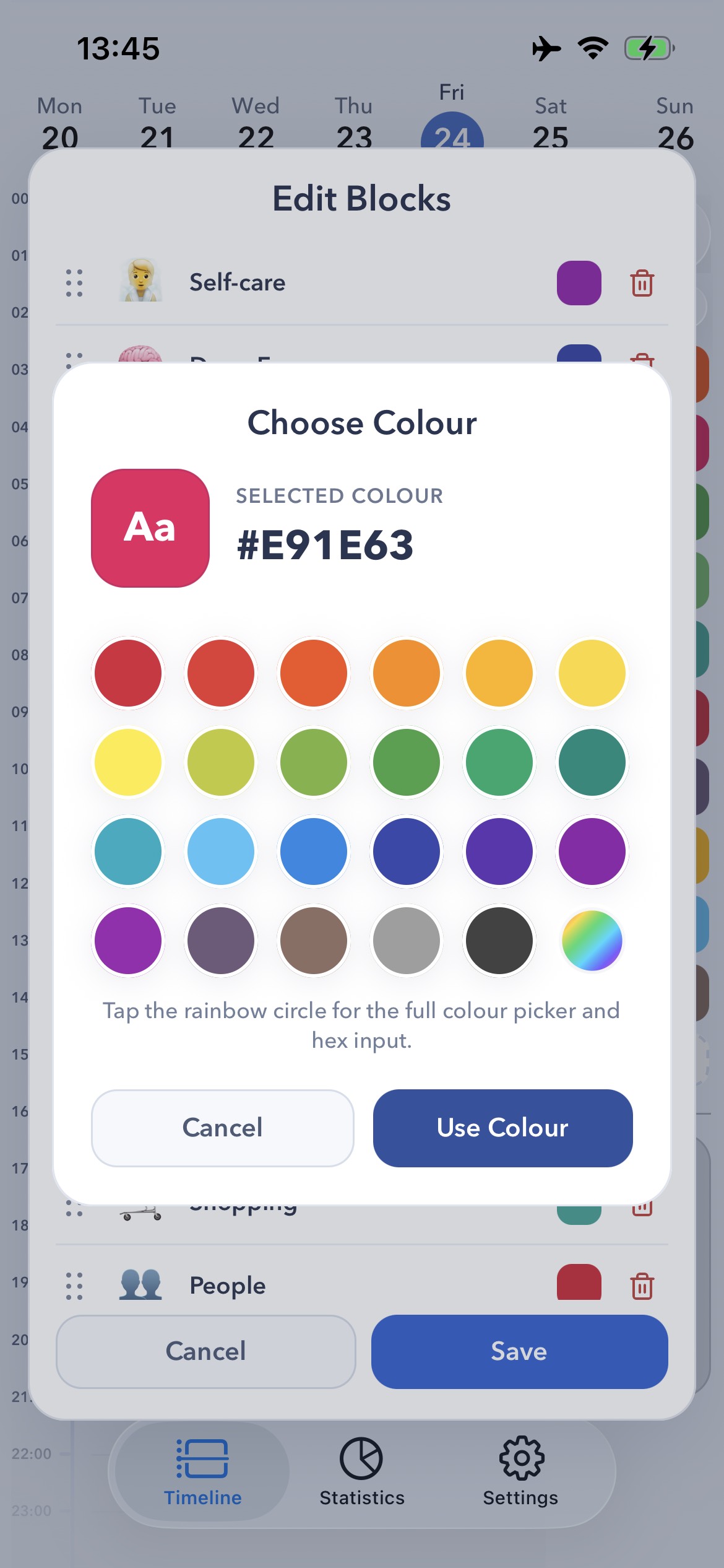 24 Block colour picker for choosing a block colour